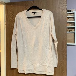 Long sleeve tan sweater with chiffon on bottom